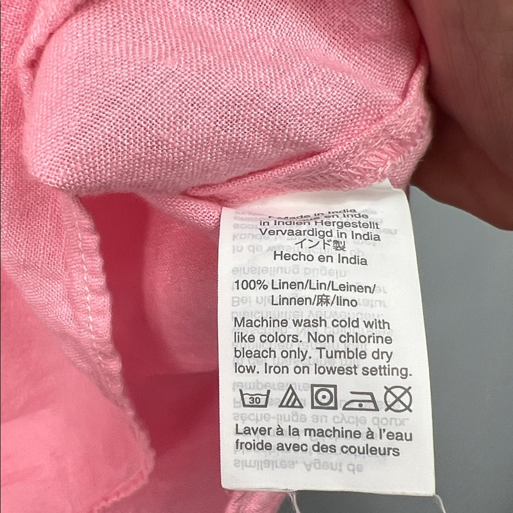 J. Crew Linen Pink Short Sleeve Popover Top Blouse Medium - Picture 4 of 7